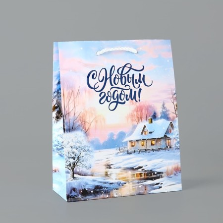 Package Gift New Year Laminated "Winter Village", MS 18 x 23 x 8 cm, New Year