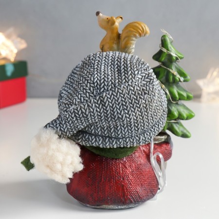 Souvenir Polystone Light "A boy with a squirrel on a gray hat and a Christmas tree in the hands" 12.5x9x14 cm-3