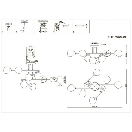 Ceiling EVOLUCE lamp. Sle155702-08. More. 8x40 watts, E14, 100x64x34 cm, golden color-9