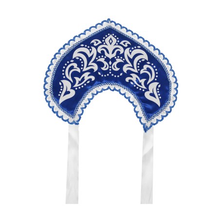 Kokoshnik "Frosty pattern", satin, blue color-2