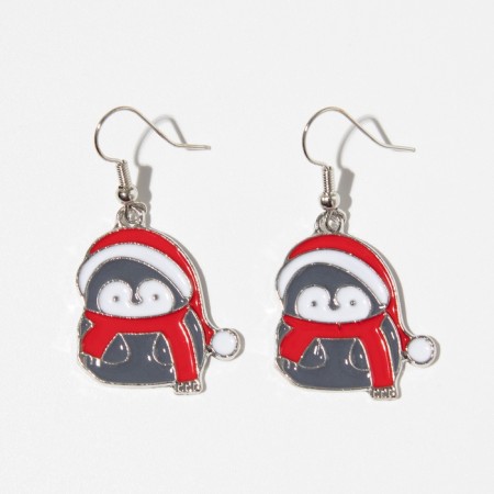 Earrings "New Year" penguin in a cap, colored in silver-3