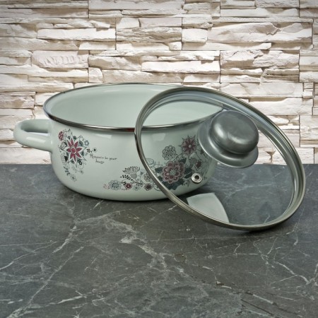 Spring romance pan, 1.5 l, d = 16 cm, glass cover, white color-1