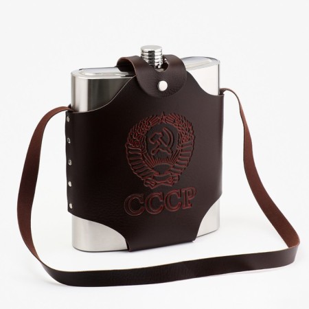 Flaw for alcohol and water "USSR", stainless steel, cover, gift, army, 3.8 liters