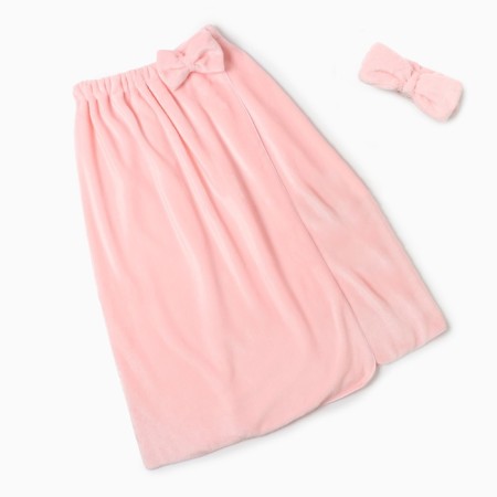 Set for the bath and bathroom Ethel "Bow", col. pink, towel- Pareo 75*120 cm+bandage-6