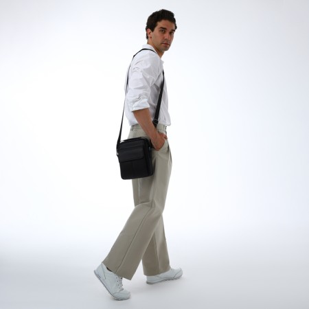 Male bag over the shoulder, Textura, 2 external pockets, black color-7
