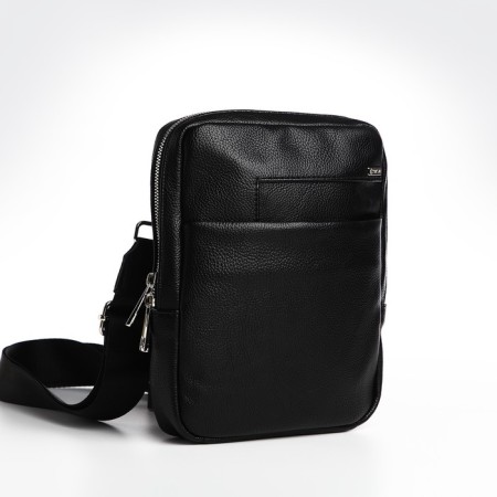 Male bag over the shoulder, Textura, artificial leather, black color-1