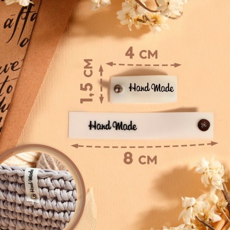 Tag with the "Hand Made" button, 8 × 1.5 cm, 10 pcs, white color-1