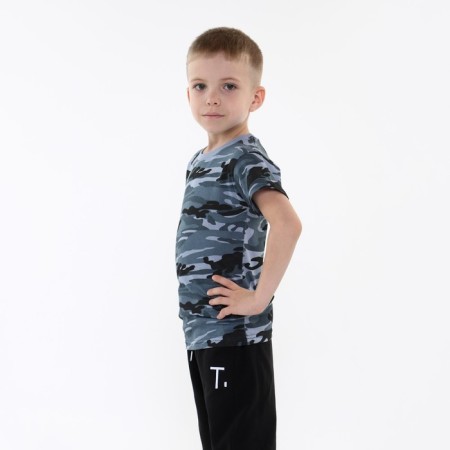T-shirt for a boy, gray/camouflage color, height 134-140 cm-2