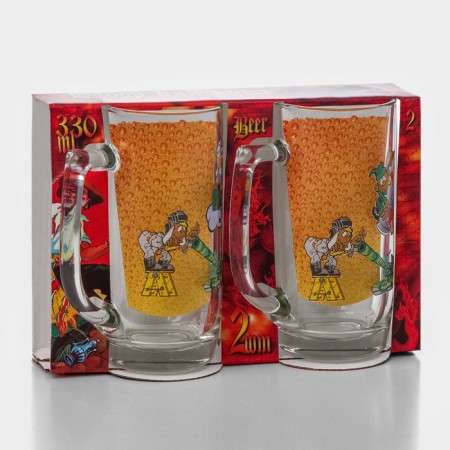 A set of beer mugs "Podkolists", 330 ml, in gift packaging, 2 pcs, drawing mix-8