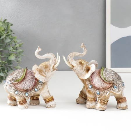 Souvenir Polystone "Elephant in Popon with sapphires" under a tree 14x16x7.5 cm