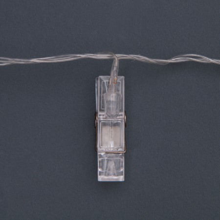 Garland “thread” 5 m with nozzles “clothespins”, IP20, transparent thread, 30 LED, white glow, 8 modes, 220 V-3