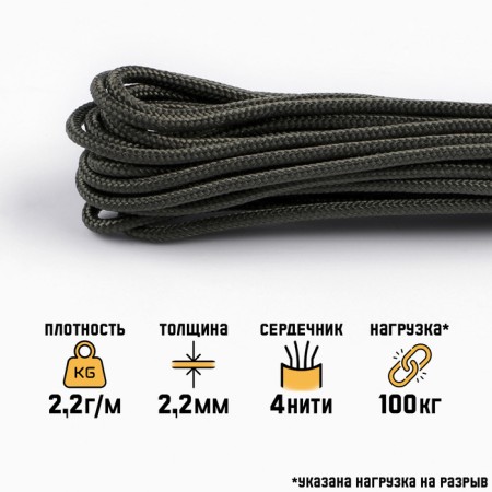 Paracord 275 "Master K." nylon, olive, d - 2.2 mm, 10 m
