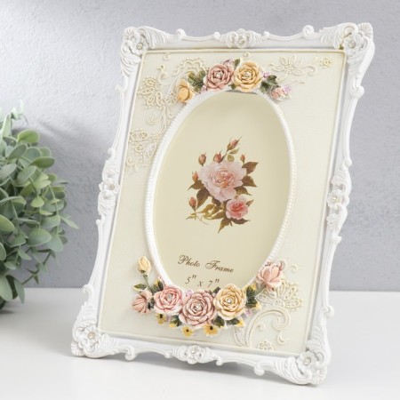 Photo frame Polystone 13x18 cm "Roses. Oval" White, rhinestones 25x20 cm-1