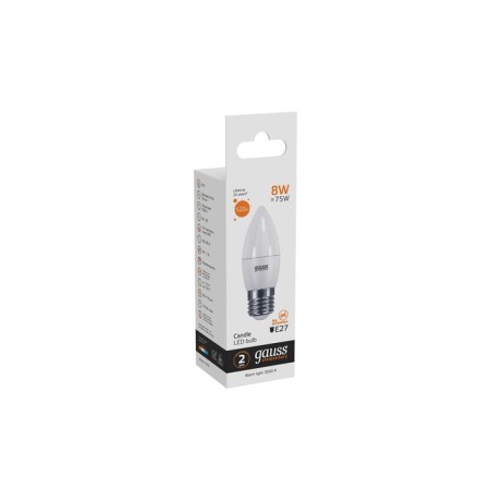 LED LED ELEMENTARY 8W candle 3000K TEPP. Bel. E27 520lm Gauss 33218-3
