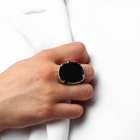 Ring "Style" massive circle, black color in black silver, dimensionless-3