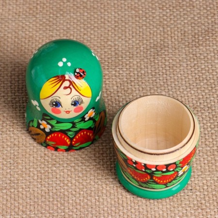 Matryoshka "God's cow", green dress, 5 puppet, 10-12 cm-12