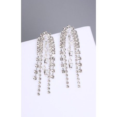 Hanging earrings with rhinestones "Waterfall" bunch, white color in silver