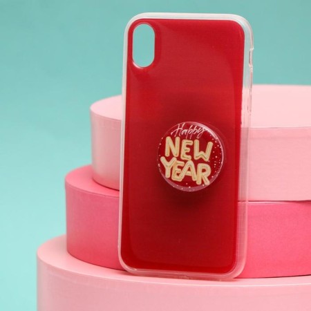 New Year's gift set, a case for a phone with a Happy New Year holder, on the iPhone XR-1