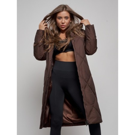 Coat insulated winter female, size 46, dark brown color-11