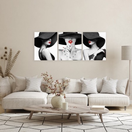 Carty watch Wall Modular "Girl in a Hat", 48x39 cm, silent, triptych-1