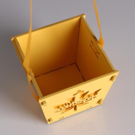 Wooden Kashpo 10 × 10.5 × 9 cm Raphael "September 1", handle ribbon, yellow-3