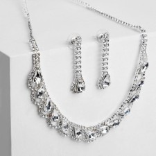 Set 2 objects: earrings, necklace “leafopad” drops, white color in silver, 45cm