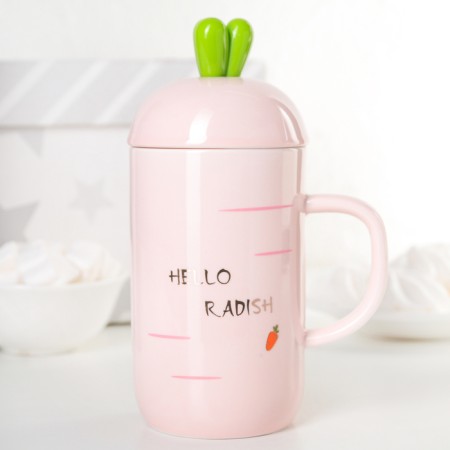 Ceramic mug with a lid and a spoon "carrots", 380 ml, white color-4