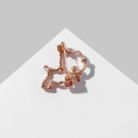 Brooch "Dog" with a flower, the color is white in gold-1