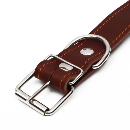 Leather collar on synthetic winterizer, dimensionless, 71 x 3.5 cm, Osh 29-62 cm, brown-3