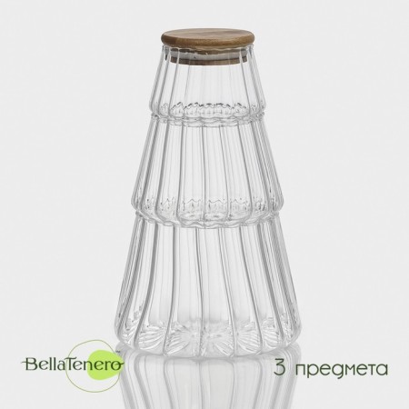 A set of glass cans with a bamboo cover Bellatenero "Eco", 3 items, 14 × 22.5 cm