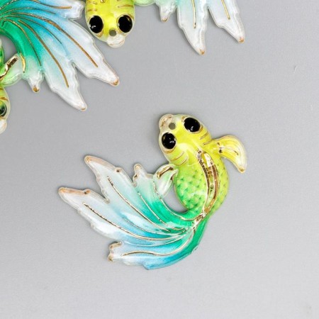 Decor for creativity plastic "Yellow fish with a green-blue tail" with gold 2.5x3 cm