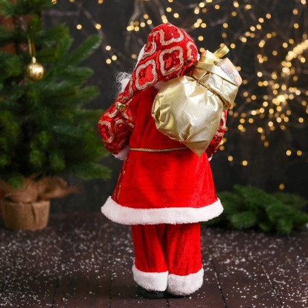 Santa Claus "in a patterned fur coat, with a garter" 47 cm, red-2