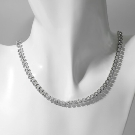 Necklace with rhinestones "ice" ovals, white color in silver, 30 cm