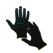 Garden gloves, x/b, knitting grade 7, 4 threads, size 9, with PVC dots, black, Greengo