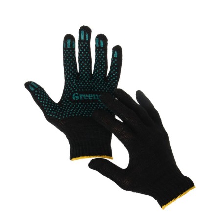 Garden gloves, x/b, knitting grade 7, 4 threads, size 9, with PVC dots, black, Greengo