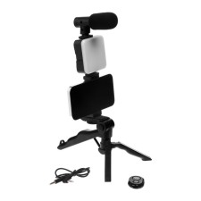 Ay-49 blogger set for phone with a lamp, microphone, Bluetooth button, black
