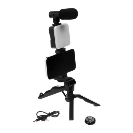 Ay-49 blogger set for phone with a lamp, microphone, Bluetooth button, black
