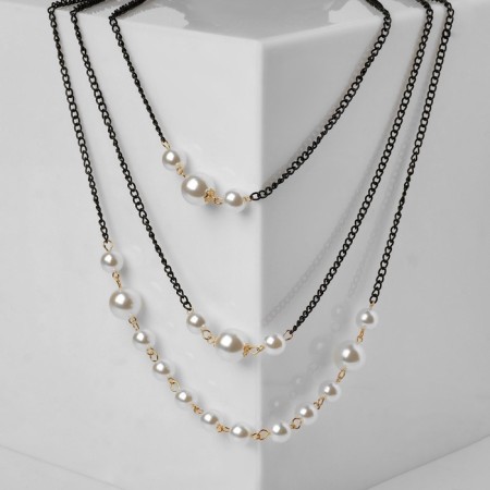 Beads "Elegance of pearls" 3 threads, golden white color in ferrous metal, 90cm-2