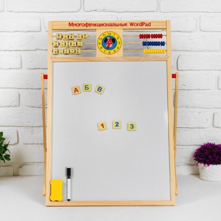 Double -sided Magnetic board on a stand, scores, clocks, numbers, letters, crayons, marker, sponge-1