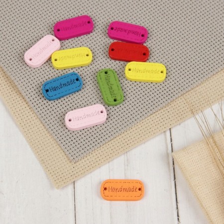 A set of wood straps "Hand Made", 2.4 × 1.2 cm, 10 pcs, color mix