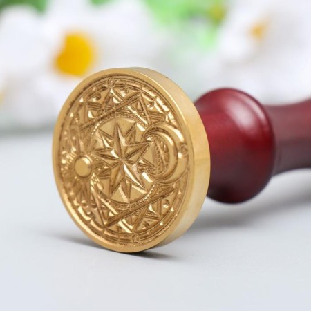 Printing for wax with a wooden handle "Month and sun-star" 9x3x3 cm-3