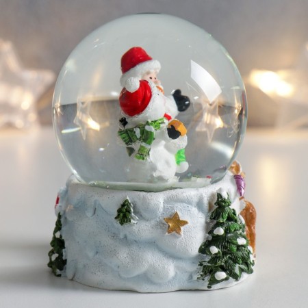 Souvenir Polystone Water Ball "Snowman and Santa Claus with Olennik" 7x6.7x8.8 cm-2