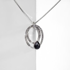 Pendant of ovals, white-gray color in silver, l = 70 cm