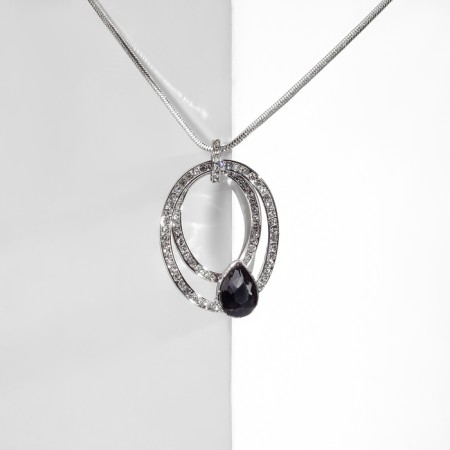 Pendant of ovals, white-gray color in silver, l = 70 cm