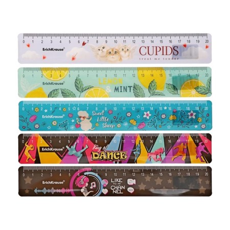 Ruler 20 cm Erichkrause, plastic, in a box box, mix for girls