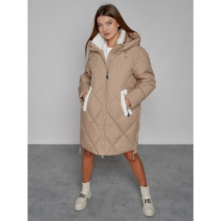 Coat insulated winter female, size 48, color light brown-12