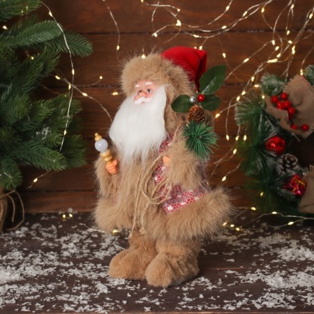 Santa Claus "In a fluffy knitted suit" moves, with backlight, 30x19 cm, red-3