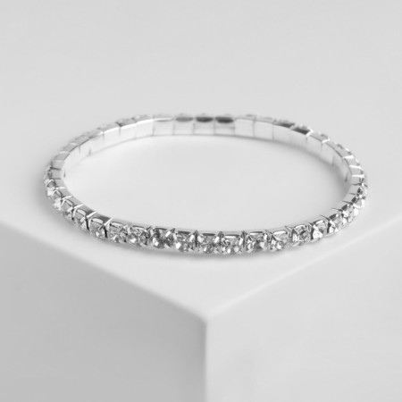 Bracelet with rhinestones "ice" 1 row, white color in silver, 4 mm-3
