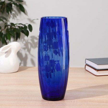 Vase "Barrel" Reef. h = 26cm.d = 8cm from blue glass (manual painting) Fig. No. 9 (Bel.)-1
