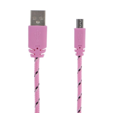 Luazon cable, microUSB - USB, 1 A, 1 m, nylon braid, pink-2